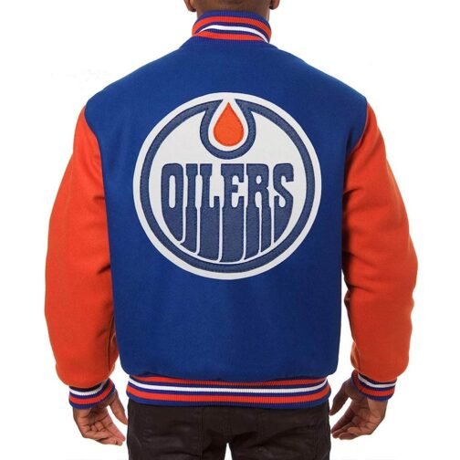 Edmonton Oilers Royal/Orange Varsity Wool Jacket - Image 2