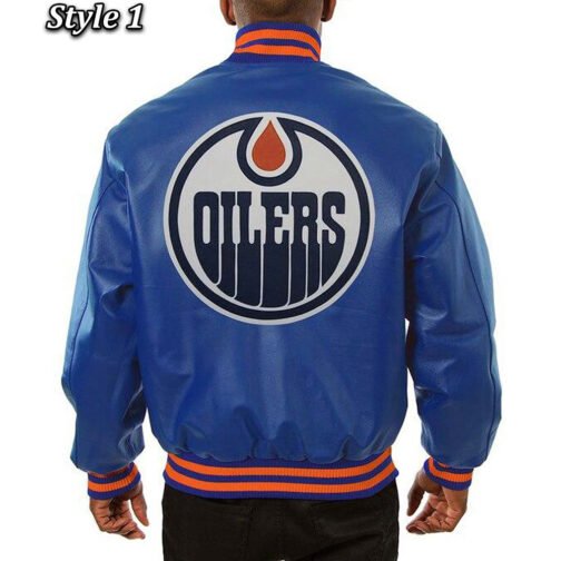 Varsity Edmonton Oilers Royal Blue Leather Jacket - Image 3
