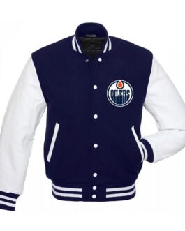 Edmonton Oilers Blue and White Letterman Jacket