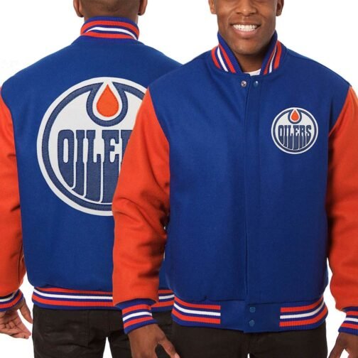 Edmonton Oilers Royal/Orange Varsity Wool Jacket - Image 3