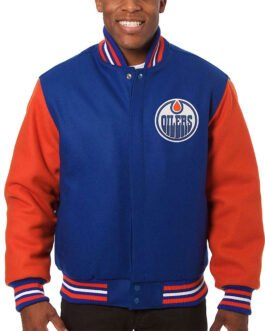 Edmonton Oilers Two-Tone Varsity Royal/Orange Wool Jacket