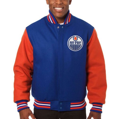 Edmonton Oilers Two-Tone Varsity Royal/Orange Wool Jacket