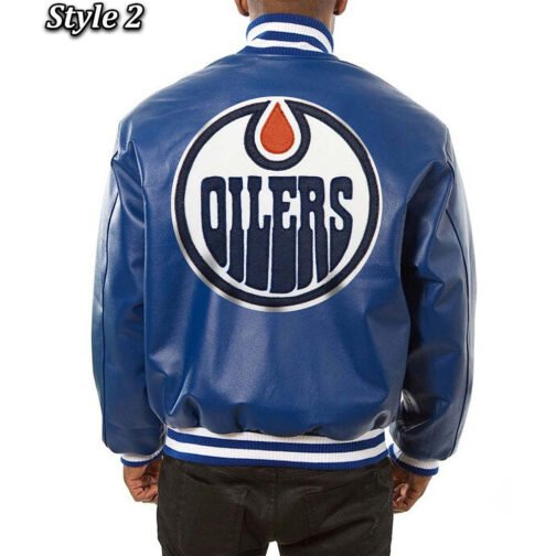 Varsity Edmonton Oilers Royal Blue Leather Jacket - Image 4