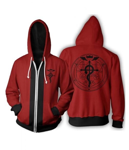 Edward Elric Fullmetal Alchemist Red and Black Hoodie - Image 3