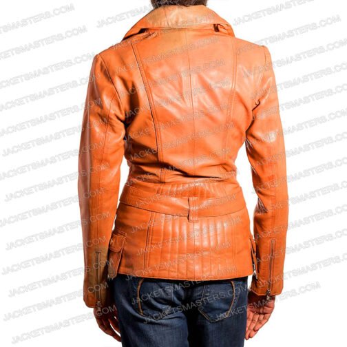 Werewolf by Night Laura Donnelly Tan Orange Leather Jacket - Image 3
