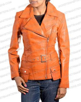 Werewolf by Night Laura Donnelly Tan Orange Leather Jacket