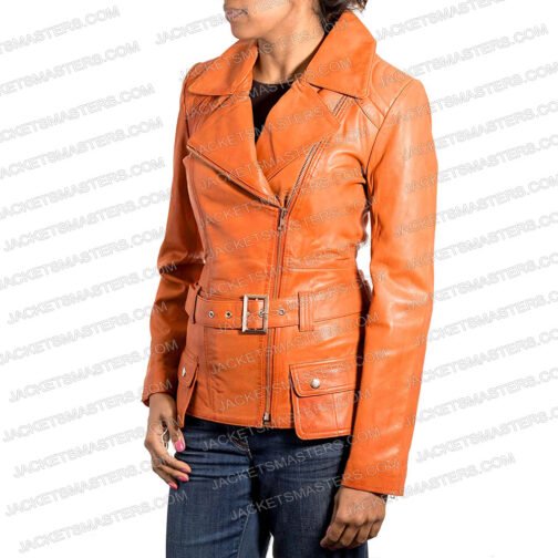 Werewolf by Night Laura Donnelly Tan Orange Leather Jacket - Image 4