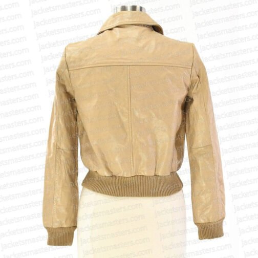 Elsa Hosk Bomber Cropped Leather Jacket - Image 3