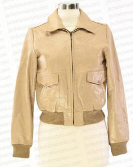 Elsa Hosk Bomber Cropped Leather Jacket