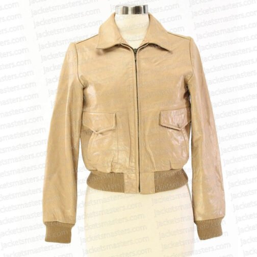 Elsa Hosk Bomber Cropped Leather Jacket