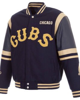 Chicago Cubs Embroidered Logo Varsity Navy Wool & Leather Jacket