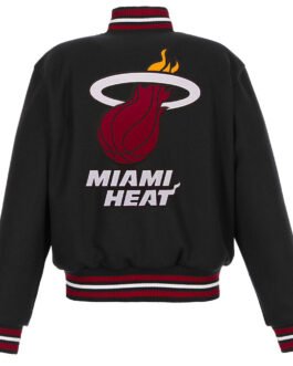Embroidered Miami Heat Logo Black Varsity Wool Jacket