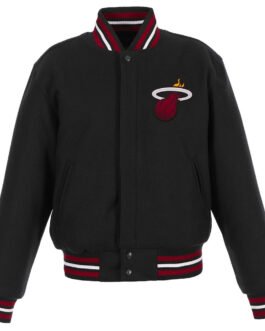 Embroidered Miami Heat Logo Black Varsity Wool Jacket