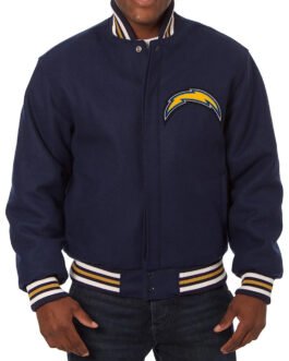 Navy LA Chargers Embroidered Varsity Wool Jacket