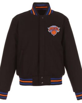 NY Knicks Embroidered Black Varsity Wool Jacket