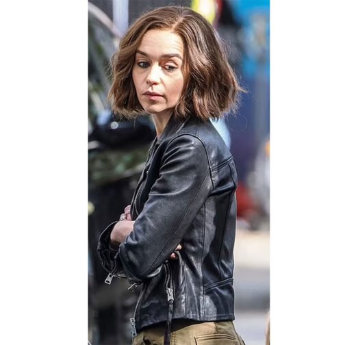 Secret Invasion Emilia Clarke Biker Black Leather Jacket - Image 4