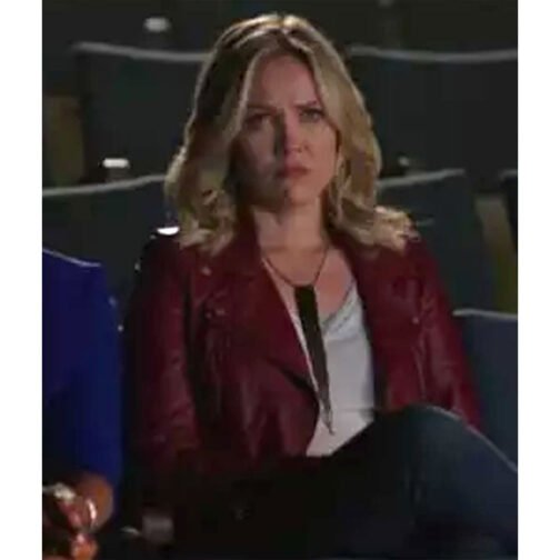 Chesapeake Shores Emilie Ullerup Biker Burgundy Leather Jacket - Image 7
