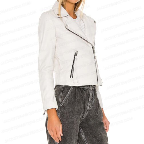 Emilie Ullerup Chesapeake Shores White Biker Leather Jacket - Image 4