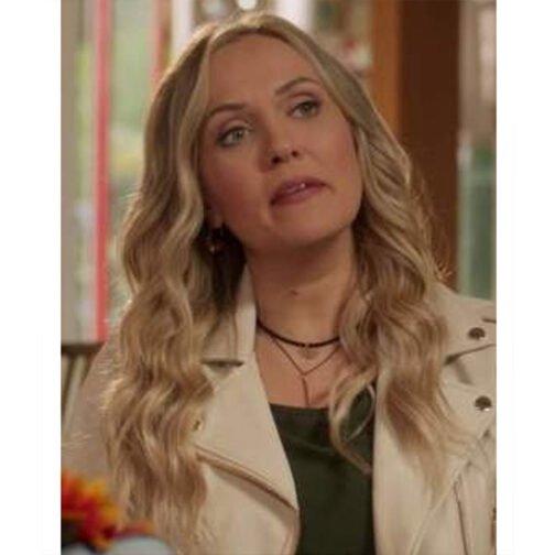 Emilie Ullerup Chesapeake Shores White Biker Leather Jacket - Image 2