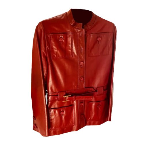 Emily in Paris S04 Lily Collins Burgundy Leather Jacket - Image 3