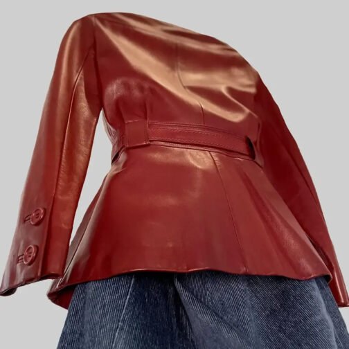 Emily in Paris S04 Lily Collins Burgundy Leather Jacket - Image 4