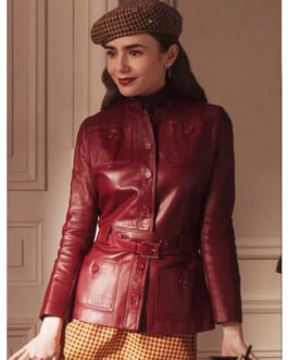 Emily in Paris S04 Lily Collins Burgundy Leather Jacket