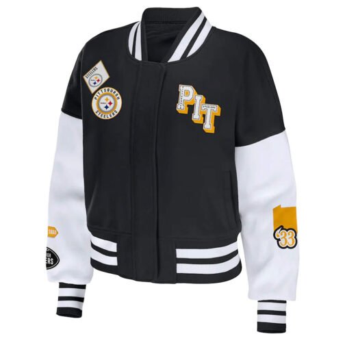 Varsity Pittsburgh Steelers Erin Andrews Black and White Jacket