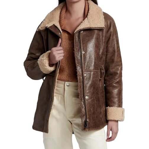 Katja Herbers Evil Season 3 Brown Leather Shearling Jacket - Image 4