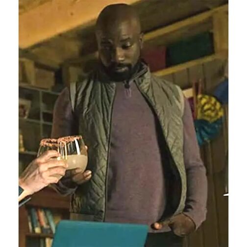 Mike Colter Evil S03 Green Quilted Vest - Image 2