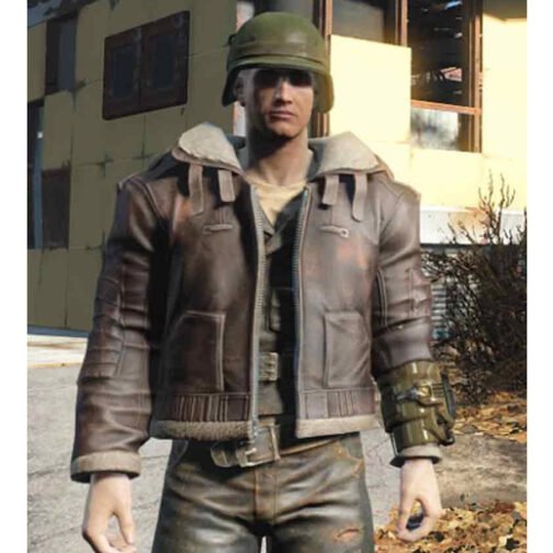 Fallout 4 Bomber Shearling Leather Jacket - Image 7