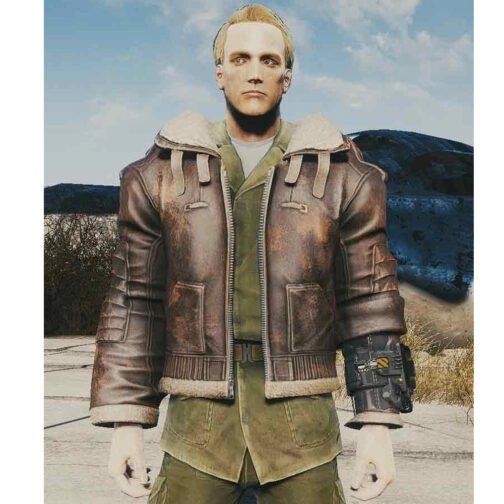 Fallout 4 Bomber Shearling Leather Jacket - Image 5