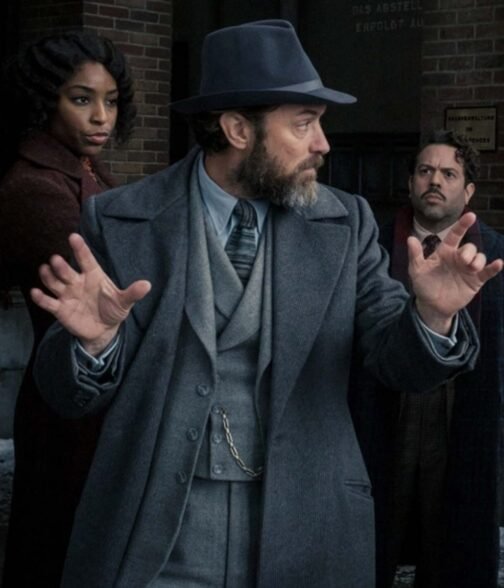 Jude Law Fantastic Beasts The Secrets of Dumbledore Grey Wool Coat