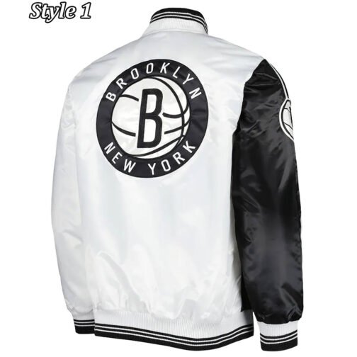 Fast Break Brooklyn Nets Black and White Satin Jacket - Image 3