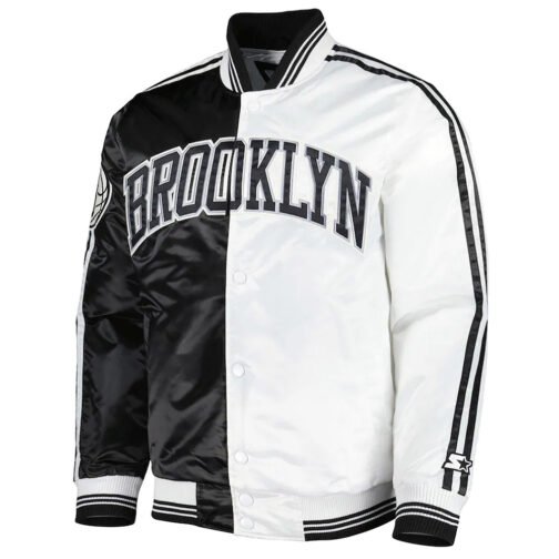 Brooklyn Nets Fast Break Black/White Satin Jacket