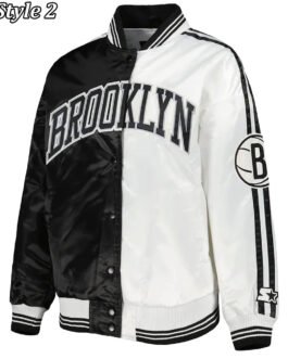 Fast Break Brooklyn Nets Black and White Satin Jacket