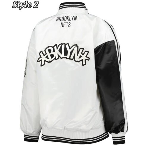Fast Break Brooklyn Nets Black and White Satin Jacket - Image 4