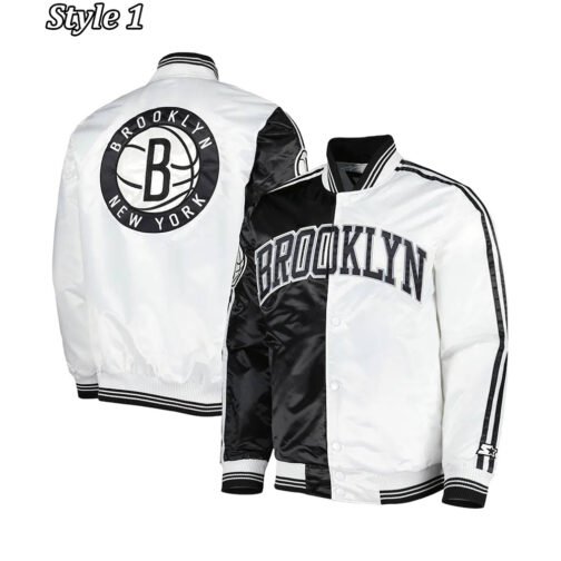 Fast Break Brooklyn Nets Black and White Satin Jacket - Image 5