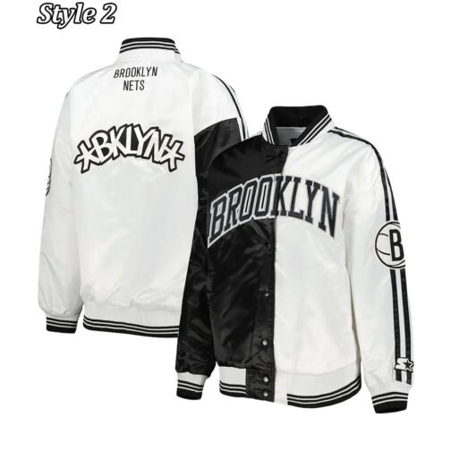 Fast Break Brooklyn Nets Black and White Satin Jacket - Image 6