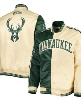 Milwaukee Bucks Fast Break Green/Cream Satin Jacket