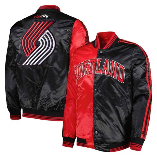 Fast Break Portland Trail Blazers Red and Black Satin Jacket - Image 3