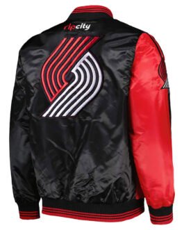 Fast Break Portland Trail Blazers Red and Black Satin Jacket