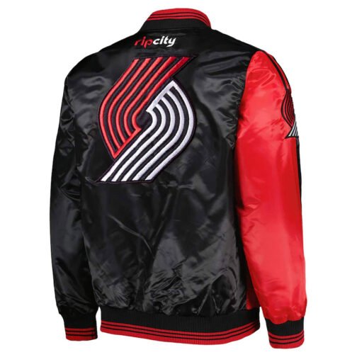 Fast Break Portland Trail Blazers Red and Black Satin Jacket - Image 2