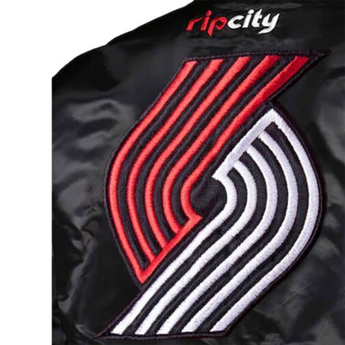 Fast Break Portland Trail Blazers Red and Black Satin Jacket - Image 4