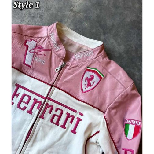 Ferrari Pink and White Leather Jacket - Image 5