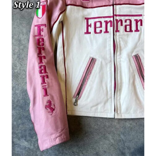 Ferrari Pink and White Leather Jacket - Image 6