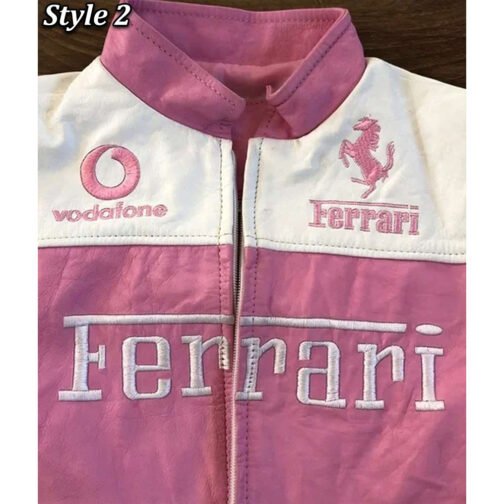 Ferrari Pink and White Leather Jacket - Image 7