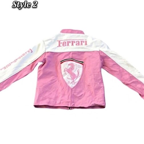 Ferrari Pink and White Leather Jacket - Image 4
