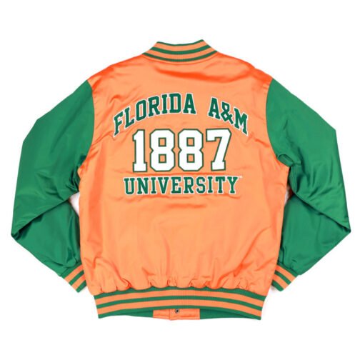 Florida A&M Orange and Green Baseball Jacket - Image 2