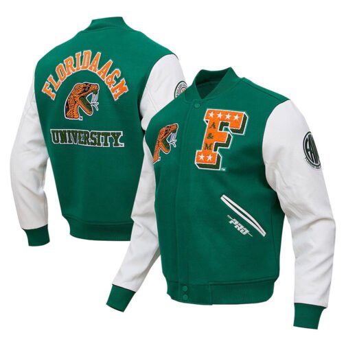 Classic Florida A&M Rattlers Varsity Green and White Jacket - Image 3