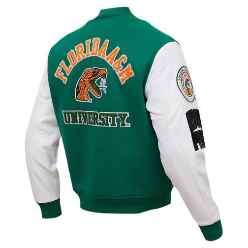 Classic Florida A&M Rattlers Varsity Green and White Jacket - Image 2